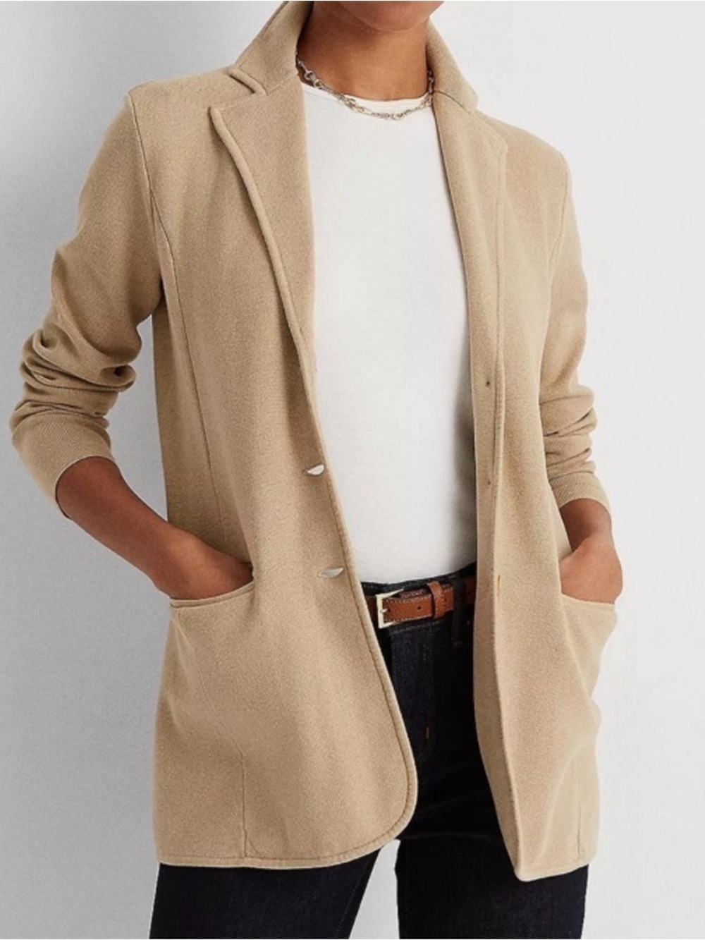 Lauren Ralph Lauren Camel Combed Cotton Knit Sweater Blazer Jacket XL